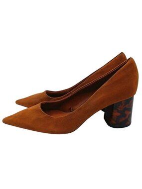 Vintage Zara Tan Suede Pointed Toe Block Heels Leopard Size 41/10 Office Siren